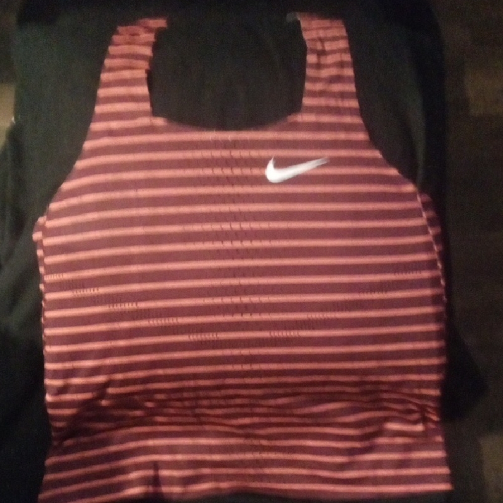 Nike Maroon and Black Striped Tank